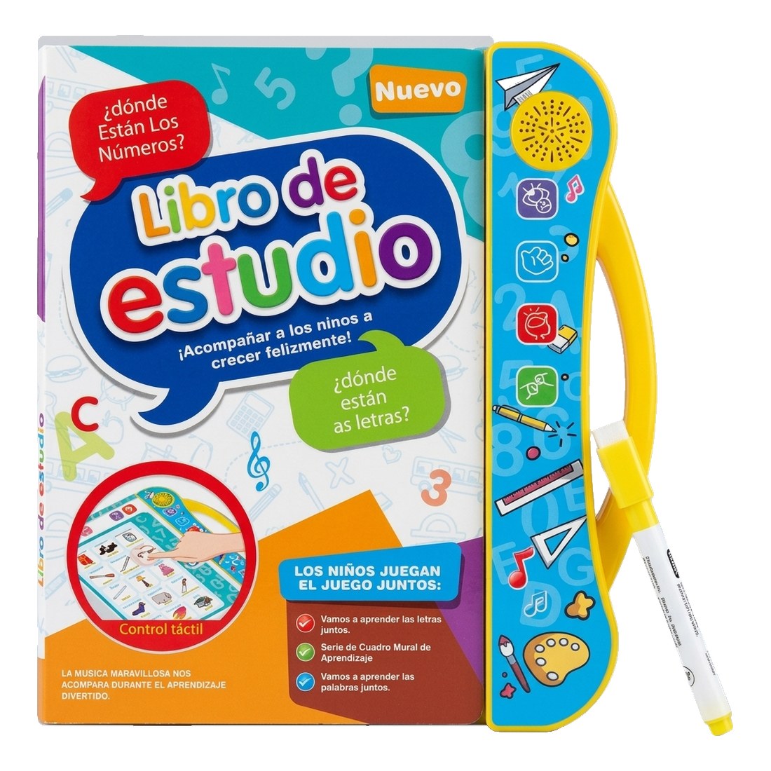 Libro de estudio interactivo bilingüe con plumón borrable