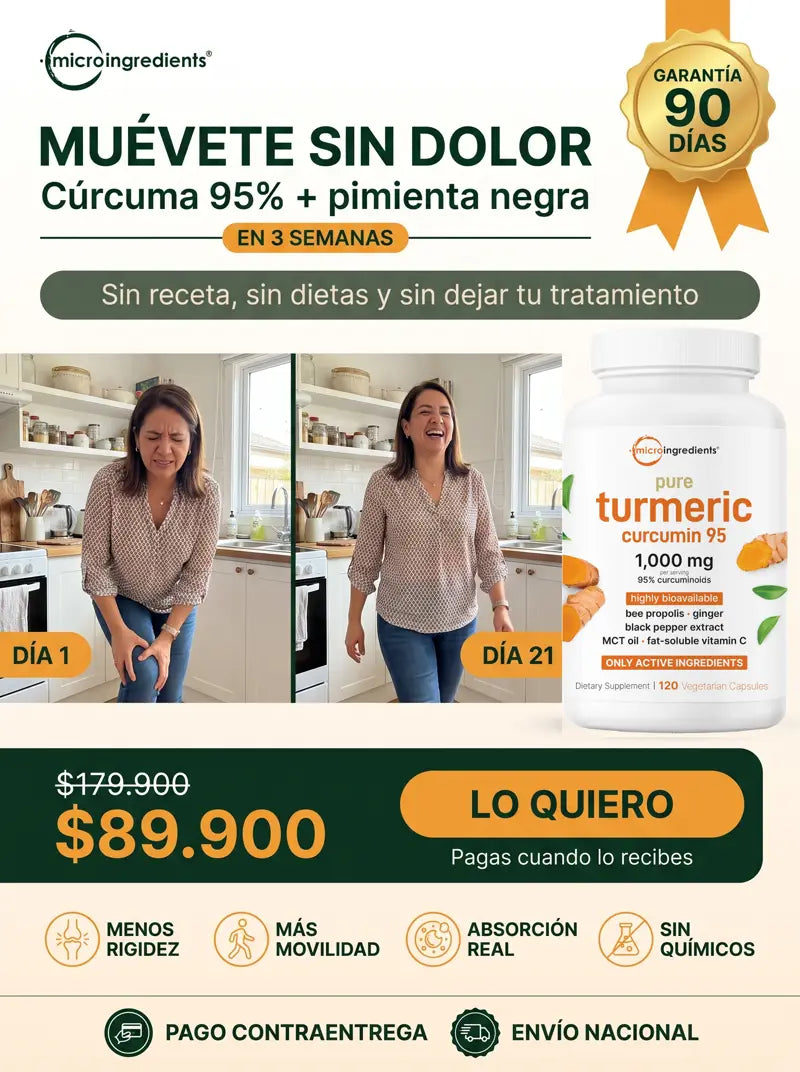 Muevete sin dolor con Curcuma 95% mas pimienta negra, en 3 semanas. Dia 1 frente a dia 21