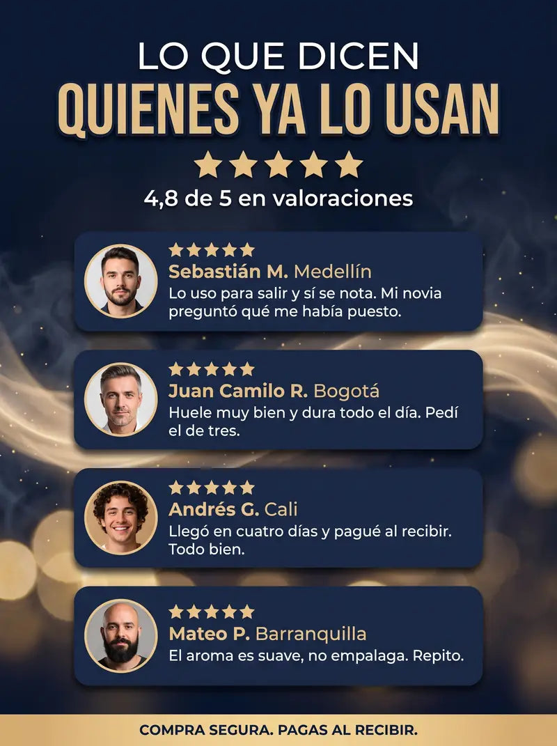 Lo que dicen quienes ya lo usan, 4,8 de 5: Sebastián de Medellín, Juan Camilo de Bogotá, Andrés de Cali y Mateo de Barranquilla