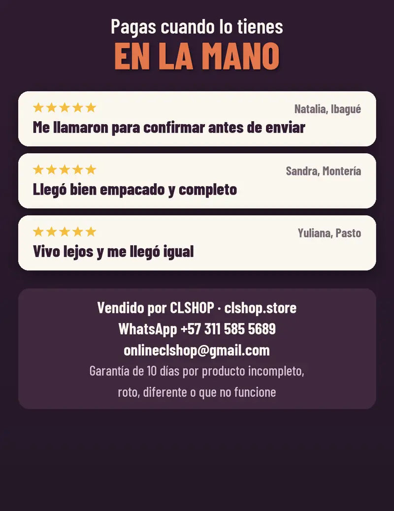 Pagas cuando lo tienes en la mano. Vendido por CLSHOP, WhatsApp y correo de la tienda