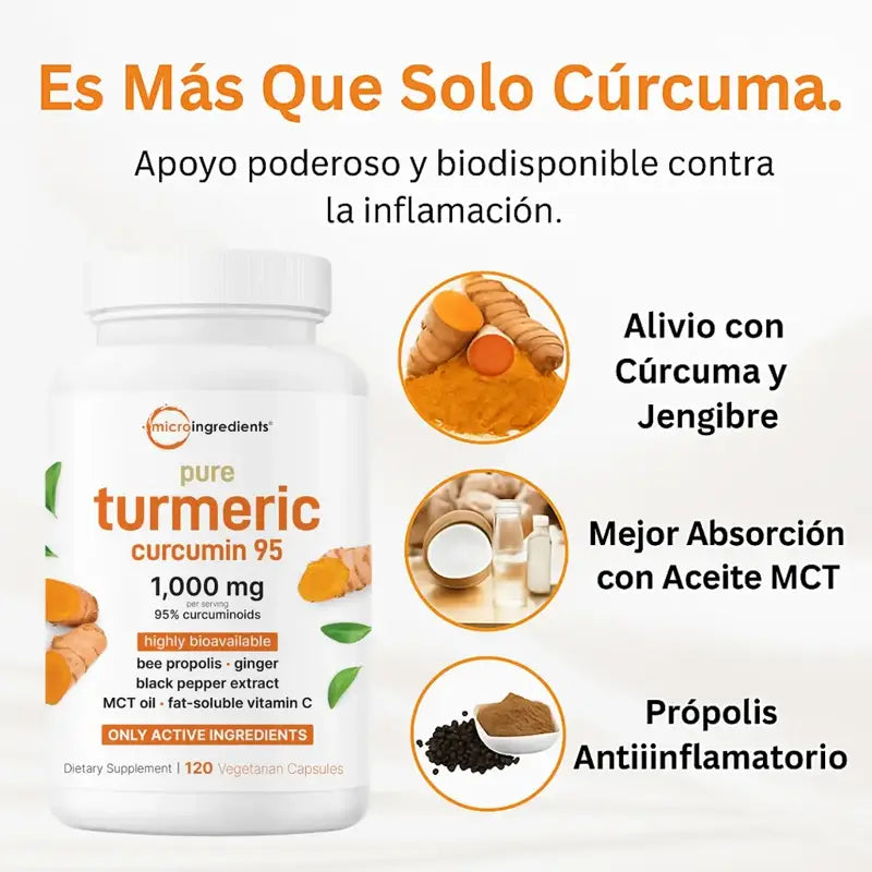 Es mas que solo curcuma: alivio con curcuma y jengibre, mejor absorcion con aceite MCT y propolis