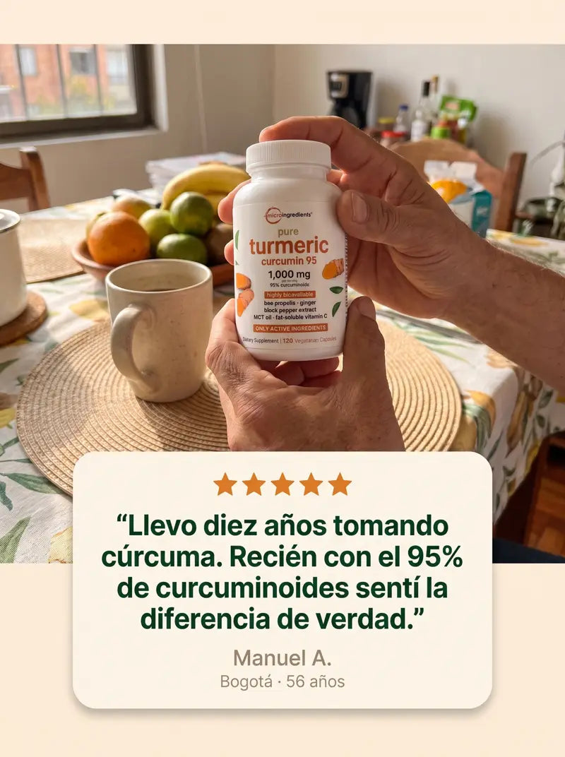 Manuel A. de Bogota, 56 anos: llevo diez anos tomando curcuma y recien con el 95% de curcuminoides senti la diferencia