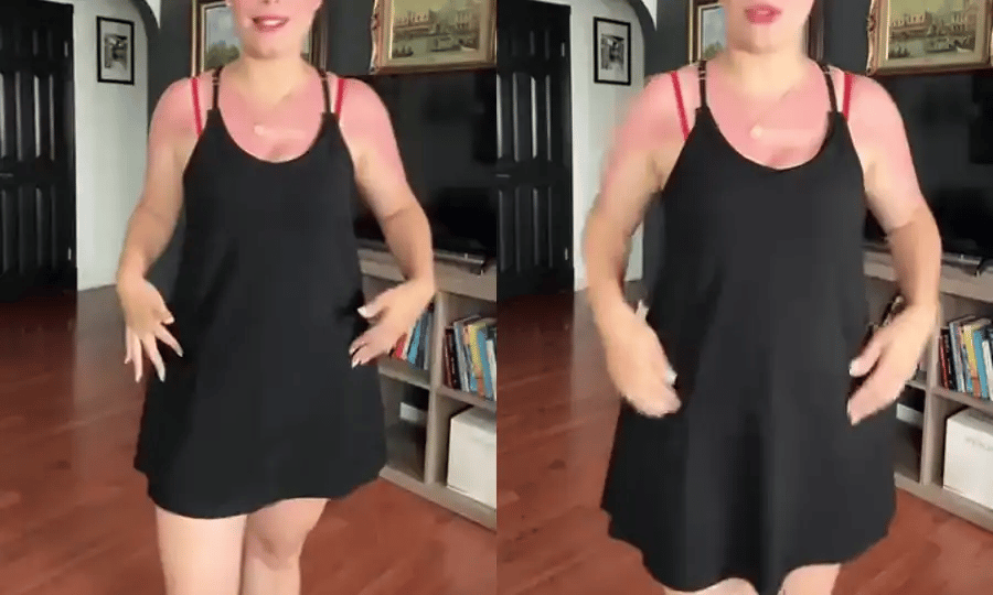 El vestido negro puesto y el short interno al levantarlo